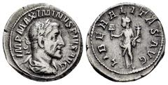 Roman Imperial Coins MAXIMINUS THRAX.(235-238).Rome.Denarius. Obv : IMP MAXIMINVS PIVS AVG. Laureate, draped and cuirassed bust right. Rev : LIBERALITAS AVG. Liberalitas standing left with abacus and 