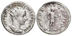 Roman Imperial Coins GORDIAN III.(238-244).Rome.Antoninianus. Obv : IMP GORDIANVS PIVS FEL AVG. Radiate, draped and cuirassed bust right. Rev : P M TR P IIII COS II P P. Gordian advancing right in mil