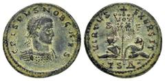 Roman Imperial Coins CRISPUS.(316-326).Thessalonica.Follis. Obv : CRISPVS NOB CAES, laureate, draped and cuirassed bust left. Rev : VIRTVS EXERCIT. Two bound captives seated at foot of standard inscri