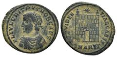 Roman Imperial Coins CRISPUS.(316-326).Antioch.Follis. Obv : FL IVL CRISPVS NOB CAES. Laureate and cuirassed bust left. Rev : PROVIDENTIAE CAESS. Camp gate with two turrets, one star above; SMANT Γ in