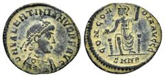 Roman Imperial Coins VALENTINIAN I.(364-375).Nicomedia.Ae. Obv : D N VALENTINIANVS P F AVG. Laureate, draped and cuirassed bust right. Rev : CONCOR-DIA AVGGG. Roma, helmeted, seated facing, head left,