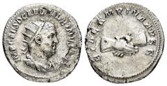 Roman Imperial Coins BALBINUS.(238).Rome.Antoninianus. Obv : IMP CAES D CAEL BALBINVS AVG. Radiate, draped and cuirassed bust right. Rev : CONCORDIA AVGG. Clasped hands. RIC 10. RARE. Condition : Nice