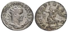 Roman Imperial Coins TREBONIANUS GALLUS.(252-253).Antioch.Antoninianus. Obv : IMP C C VIB TREB GALLVS P F AVG. Radiate and cuirassed bust right; pellet below. Rev : VICTORIA AVG. Victory advancing lef