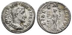 Roman Imperial Coins MAXIMINUS THRAX.(235-238).Rome.Denarius. Obv : IMP MAXIMINVS PIVS AVG. Laureate, draped and cuirassed bust right. Rev : FIDES MILITVM. Fides standing facing, head left, holding tw