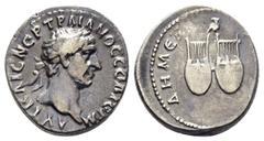 Roman Provincial Coins LYCIA. Trajan.(98-117). Drachm. Obv : AYT KAIC NЄP TPAIANOC CЄB ΓЄPM. Laureate head right. Rev : ΔHM ЄΞ YΠAT B. Two lyres; above, owl standing right, head facing. RPC III 2676 C