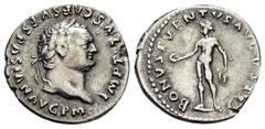 Roman Imperial Coins TITUS.(Caesar, 69-79).Rome.Denarius. Obv : IMP TITVS CAES VESPASIAN AVG P M. Laureate head right. Rev : BONVS EVENTVS AVGVSTI. Bonus Eventus standing left, holding patera in his r