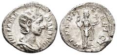 Roman Imperial Coins JULIA MAMAEA.(Augusta, 222-235).Rome.Denarius. Obv : IVLIA MAMAEA AVG. Draped bust right, wearing stephane. Rev : VENERI FELICI. Venus standing facing, head right, holding Cupid a