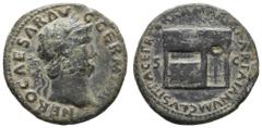 Antike Münzen Antike Römer Münzen Römische Kaiserzeit Nero, 62-68 v. Chr., As (9,53g ). Av.: Belorbeerte Büste nach rechts mit Umschrift: "NERO CAESAR AVG GERM IMP". Rev.: Zwischen S und C Janustempel