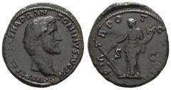 Antike Münzen Antike Römer Münzen Römische Kaiserzeit Antonius Pius, 139, As (12,45 g), Rom. Av.: Unbekleidete Büste nach rechts, in Umschrift: "IMP T AEL CAES HADR ANTONINVS AVG PIVS". Rev.: Zwischen