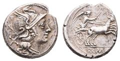 Fritz Taeger Collection Antike Römer Münzen Römische Republik Anonym, Denar (4,02g), 157/156 v. Chr., Rom. Av: Romakopf mit Flügelhelm nach rechts, dahinter Wertzeichen "X". Rev: Victoria mit Stab in 