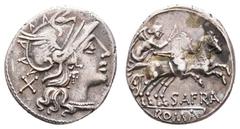 Fritz Taeger Collection Antike Römer Münzen Römische Republik Safra, Denar (3,10g), 150 v. Chr., Rom. Av: Romakopf mit Flügelhelm nach rechts, dahinter Wertzeichen "X". Rev: Victoria mit Peitsche in B