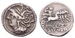 Fritz Taeger Collection Antike Römer Münzen Römische Republik L. Appuleius Saturninus, Denar (3,79g), 104 v. Chr., Rom. Av: Romakopf mit Flügelhelm nach links. Rev: Saturn mit Harpa in Quadriga nach r