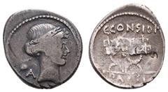 Fritz Taeger Collection Antike Römer Münzen Römische Republik C. Considius Paetus, Denar (3,60g), 46 v. Chr., Rom. Av: Apollokopf nach rechts, dahinter "A". Rev: Sella curulis, darüber "C CONSIDI", da