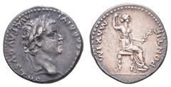 Fritz Taeger Collection Antike Römer Münzen Römische Kaiserzeit Tiberius, 14-37, Denar (3,80g), Lugdunum. Av: Kopf nach rechts, darum Umschrift. Rev: Thronende weibliche Gestalt nach rechts, darum "PO