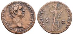 Fritz Taeger Collection Antike Römer Münzen Römische Kaiserzeit Domitianus, 88-89, As (9,72g), Rom. Av: Kopf nach rechts. Rev: Stehender Virtus mit Lanze und Parazonium zwischen " S C" nach rechts, da