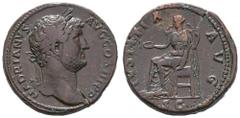 Fritz Taeger Collection Antike Römer Münzen Römische Kaiserzeit Hadrian, 117-138, Sesterz (27,72g), Rom. Av: Büste nach rechts, darum Umschrift. Rev: Sitzende Justitia mit Patera und Zepter nach links