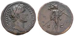 Fritz Taeger Collection Antike Römer Münzen Römische Kaiserzeit Antoninus Pius, 138-161, Sesterz (27,01g), Rom. Av: Büste nach rechts, darum Umschrift. Rev: Mars mit Speer und Tropaeum zwischen "SC" n