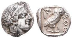 Antiquity Antike Griechen Attika Athen, Tetradrachme (17,18g), 440-404 v. Chr. Av: Athenakopf mit attischem Helm nach rechts. Rev: Eule nach rechts, dahinter Ölzweig und Mondsichel. SNG Cop. 31-40, ss