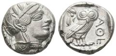 Antiquity Antike Griechen Attika Athen, Tetradrachme (17,21g), ca. 454-404 v. Chr. Av: Athenakopf mit attischem Helm nach rechts. Rev: Eule nach rechts, dahinter Ölzweig und Mondsichel. Kroll 8, SNG C