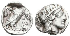 Antiquity Antike Griechen Attika Athen, Tetradrachme (17,11g), ca. 430-412 v. Chr., Av: Athenakopf mit attischem Helm nach rechts. Rev: Eule nach rechts, dahinter Ölzweig und Mondsichel. Svoronos Pl. 