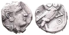 Antiquity Antike Griechen Attika Athen, Tetradrachme (16,97g), ca. 356 v. Chr. Av: Athenakopf mit attischem Helm nach rechts. Rev: Eule nach rechts, dahinter Ölzweig und Mondsichel. Svoronos Tf. 27, N