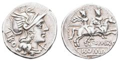 Antiquity Antike Römer Münzen Römische Republik Q. Marcius Libo?, Denar (3,36g), 148 v. Chr., Rom. Av: Romakopf mit Flügelhelm nach rechts, dahinter "LIBO", davor Wertzeichen "X". Rev: Dioskuren nach 