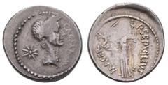 Antiquity Antike Römer Münzen Römische Republik P. Sepullius Macer, Denar (4,24g), 44 v. Chr., Rom. Av: Kopf Caesars nach rechts, dahinter Stern. Rev: Stehende Venus mit Zepter und Victoria nach links