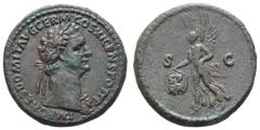 Antiquity Antike Römer Münzen Römische Kaiserzeit Domitianus, 81-96, As (13,20g), Rom. Av: Kopf nach rechts, darum "IMP CAES DOMIT AVG GERM COS XI CENS POT PP". Rev: Victoria mit Globus zwischen "SC" 