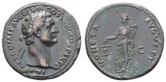 Antiquity Antike Römer Münzen Römische Kaiserzeit Domitianus, 81-96, As (11,17), Rom. Av: Kopf nach rechts, darum Umschrift. Rev: Stehende Moneta nach links, darum "MONETA AVGVSTI - SC". RIC 417, ss.