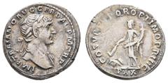 Antiquity Antike Römer Münzen Römische Kaiserzeit Trajanus, 98-117, Denar (3,29g), Rom. Av: Kopf nach rechts, darum Umschrift. Rev: Stehende Pax nach links, darum "COS V PP SPQR OPTIMO PRINC PAX". RIC