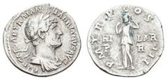 Antiquity Antike Römer Münzen Römische Kaiserzeit Hadrianus, 117-138 Denar (3,42g), Rom. Av: Kopf nach rechts, darum Umschrift. Rev: Stehende Hilaritas von vorn, darum "P M TR P COS III / HI - LAR / P