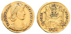 Antiquity Antike Römer Münzen Römische Kaiserzeit Constantius II., 340-351, Solidus (4,33g), Nicomedia. Av: Büste nach rechts, darum Umschrift. Rev: Thronende Roma und Constantinopolis einander gegenü
