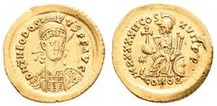 Antiquity Antike Römer Münzen Römische Kaiserzeit Theodosius II., 402-450, Solidus (4,48g), Konstantinopel. Av: Brustbild mit Schild und Speer von vorn, darum "DN THEODOSI-VS PF AVG". Rev: Thronende C