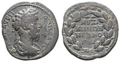 Antiquity Antike Römer Münzen der Römischen Provinzen Mysien, Kyzikos, Æ (10,74g), Commodus, 177-192. Av: Büste nach rechts, darum Umschrift. Rev: Kranz, darin 4 Zeilen Schrift. RPC 11237, ss.
