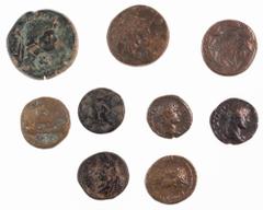 Antiquity Antike Lots und Sammlungen antiker Münzen RÖMER, Lot von 9 meist provinzialrömischen Münzen. Erhaltung meist um s-ss.