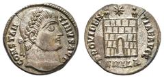 Antike Münzen Antike Römer Münzen Römische Kaiserzeit Constantinus I., 307-337, Follis (3,01g), Alexandria. Av: Kopf nach rechts, darum Umschrift. Rev: Lagertor, darüber Stern, darum "PROVIDENTIAE AVG