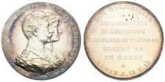 Medaillen Deutschland nach 1900 Medaillen Medaillen Deutschland nach 1900 Preußen, Wilhelm II., Silbermedaille (51,21 g, 44,8 mm), 1906, von Weigand, auf die Silberhochzeit mit Auguste Viktoria. Av.: 