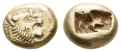 Ancient Coins Antike Griechen Lydien Alyattes bis Kroisos, Trite (1/3 Stater) (4,74g), Elektron, 625-561 v. Chr., Sardes. Av: Löwenkopf nach rechts. Rev: Zwei quadratische Incusa. SNG von Aulock 2868/