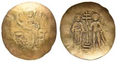 Ancient Coins Antike Byzanz Johannes II. Comnenus, 1118-1143, Elektron aspron Trachy (2,06g), Konstantinopel. Av: Thronender Christus von vorn, darum Umschrift. Rev: Stehender Kaiser und heiliger Geor