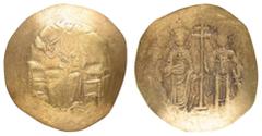 Ancient Coins Antike Byzanz Johannes II. Comnenus, 1118-1143, Elektron aspron Trachy (1,63g), Konstantinopel. Av: Thronender Christus von vorn, darum Umschrift. Rev: Stehender Kaiser und heiliger Geor