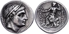 Ancient Coins Makedonien Tetradrachme (16,84g), ca. 292-291 v. Chr., Demetrios I. Poliorketes., Amphipolis. Av: Kopf nach rechts. Rev: Sitzender Poseidon mit Dreizack nach links. SNG Alpha Bank 949, s