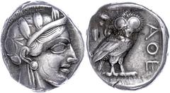 Ancient Coins Attika Athen, Tetradrachme (17,07g), ca. 440 v. Chr. Av: Athenekopf mit attischem Helm nach rechts. Rev: Eule nach rechts, dahinter Ölzweig und Mondsichel. Flament Tf. IV Nr. 12, ss. Erw