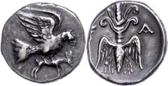 Ancient Coins Elis Olympia, Drachme (4,75g), 244-208 v. Chr. Av: Fliegender Adler mit einem Hasen in den Fängen nach rechts. Rev: Geflügelter Blitz zwischen "F - A". Ss. Elis Olympic Games, drachm (4,
