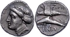 Ancient Coins Paphlagonien Sinope, Drachme (4,93g), ca. 330-300 v. Chr., Magistrat Agreos. Av: Nymphenkopf nach rechts. Rev: Adler mit ausgebreiteten Schwingen auf Delphin. Ss-vz. Paphlagonia Sinope, 