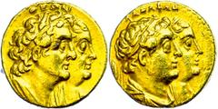 Ancient Coins Ägypten Tetradrachme (13,96g), Gold, 285-246 v. Chr., Ptolemaios II. Philadelphos. Av: Die Büsten des Ptolemaios I. Soter und der Berenike I. nebeneinander nach rechts. Rev: Die Büsten d