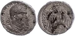 Ancient Coins Münzen der Römischen Provinzen Byblus, Tetradrachme (16,65g), Macrinus, 217-218, Av: Büste nach rechts, darum Umschrift, Rev: Adler nach links blickend, darum Umschrift, Prieur 1325, etw