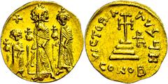Ancient Coins Münzen Byzanz Heraclius, 610-641, Solidus (4,48g), Konstantinopel. Av: Heraclius zwischen Heraclius Constantin und Heraclonas von vorn. Rev: Krückenkreuz auf drei Stufen, rechts Monogram
