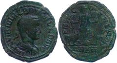 Ancient Coins Münzen der Römischen Provinzen Moesien, Viminacium, Sesterz (9,78g), 251-253, Trebonianus Gallus. Av: Büste nach rechts, darum Umschrift. Rev: Stehende Moesia mit zwei Standarten zwische