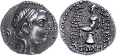 Ancient Coins Seleukidien Drachme (4,00g), 162-150 v. Chr., Demetrios I. Soter., Ekbatana. Av: Kopf nach rechts. Rev: Sitzender Apollon auf Omphalos nach links. SC 1735, vz. Seleucid (Empire or Kingdo
