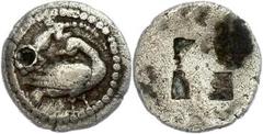 Ancient Coins Makedonien Eion, Diobol (0,90g), ca. 5. Jh. v. Chr.. Av: Gans, darüber Salamander. Rev: Quadratum incusum. SNG Cop. 177 ff., Lochung, ss. Aus einer rheinischen Privatsammlung. Erworben i